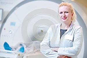 Female tomography or MRI test doctor portrait