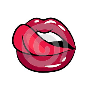 Female tongue liking glossy lips