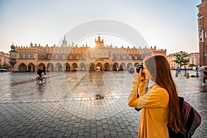 Female tourist in the center of Krakow photo