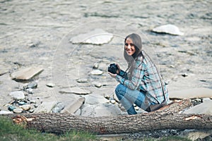 Female tourist with digital camera