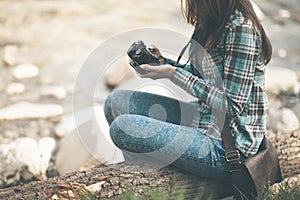 Female tourist with digital camera