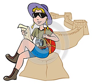 Female tourist exploring a map