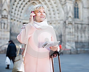 female tourist talking on phone