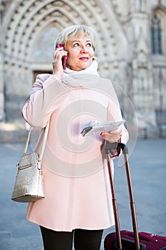 female tourist talking on phone