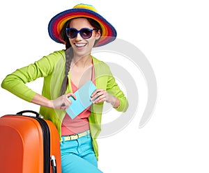 Female tourist with travel suitcase