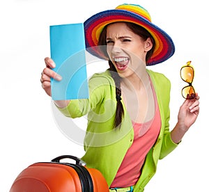 Female tourist with travel suitcase