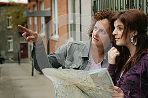 Female tourists orienteering photo
