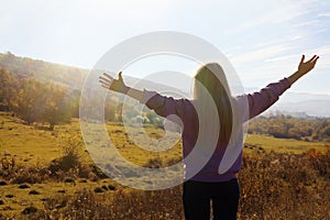 Female traveler feeling free