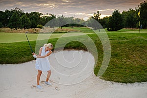 Female Try Hit Golf Ball From Handicap .