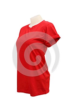 Female tshirt template on the mannequin on white