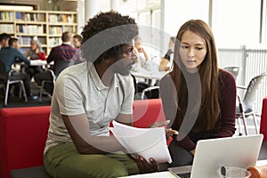 Female University Student Working In Library With Tutor