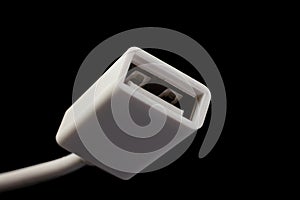 Female USB plug on a white cable, standard type A connector