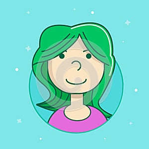 Female user avatar. Icon of attractive girl face. Flat filled outline vector portrait