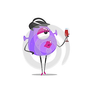 Female Violet Monster With Make Up On And A Wine Glass Partying Hard As A Guest At Glamorous Posh Party Vector