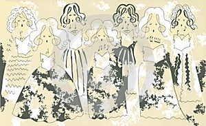 Female vocal ensemble. Cute cartoon poster.