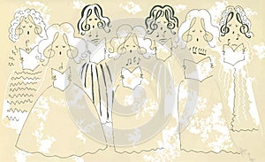 Female vocal ensemble. Cute cartoon poster