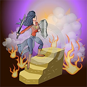 Female Warrior Cartoon Manga Character Vector Illustration