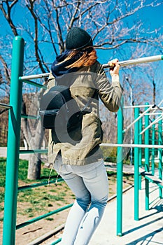 Female wearing casual clothes with backpack