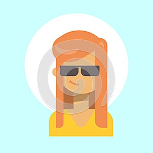 Female Wearing Sun Glasses Emotion Profile Icon, Woman Cartoon Portrait Happy Smiling Face