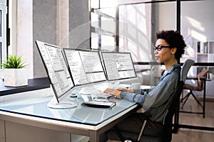 Female Web Programmer Coding On Computer