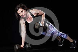 Female Weightlifter Plank Dumbell Row
