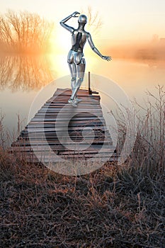 Female Woman Android Robot Sunrise Sunset