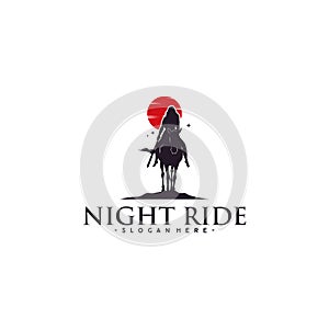 Female Woman Cowboy Riding Horse Silhouette at Night