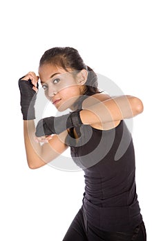 Female woman in defense stance in exercise