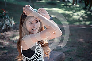 Female woman head shot on outdoor