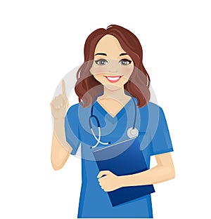 Female woman nurse character pointing