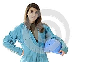 Female worker with coverall and helmet photo