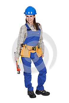 Female Worker Holding Wrench And Toolbox