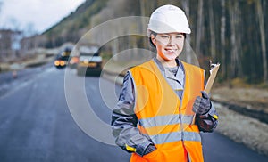 Female worker road construction