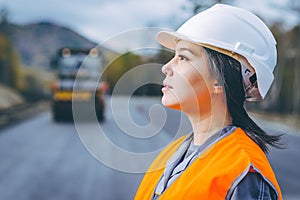 Female worker road construction