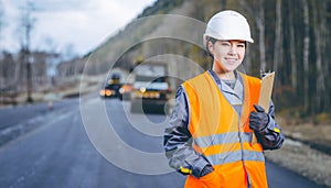 Female worker road construction