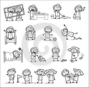 Female Worker - Set of Various Retro Concepts Vector illustrations