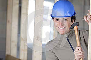 Female worker using hammer