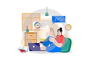 Female working on a project while seating on the floor