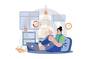 Female Working On A Project While Seating On The Floor