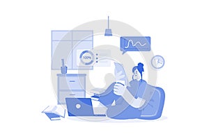 Female Working On A Project While Seating On The Floor