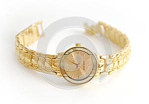 Female wrist watch on white