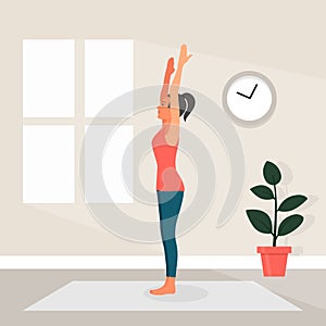 Female Yoga in Flat Style. Vector Illustration of Beautiful Cartoon Woman in Padahastasana Pose of Yoga. Home Sports