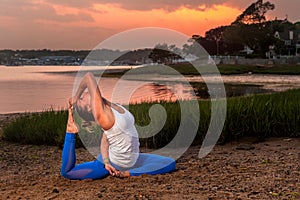 Female Yoga Model Eka Pada Rajakapotasana Mermaid Pose Beach