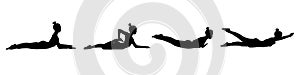 Female yoga poses set. Black shadows. Vector illustrations in cartoon flat style