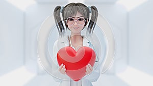Female young doctor holding red heart