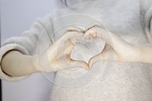 femalehand making a heart shape on , beautiful woman's hand with copy space, valentine's day love conce