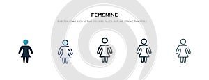 Femenine icon in different style vector illustration. two colored and black femenine vector icons designed in filled, outline,