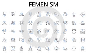 Femenism line icons collection. Cohesion, Collaboration, Unity, Communication, Strategy, Creativity, Innovation vector