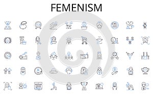 Femenism line icons collection. Creativity, Advancement, Piering, Breakthrough, Progression, Inventiveness photo