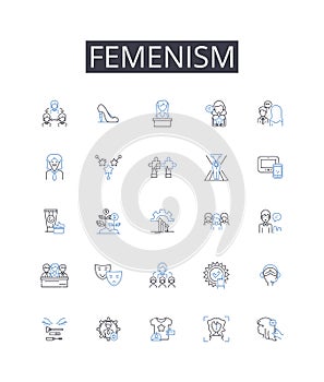 Femenism line icons collection. PlayStation, Xbox, Nintendo, Gaming, Entertainment, Console, Controller vector and